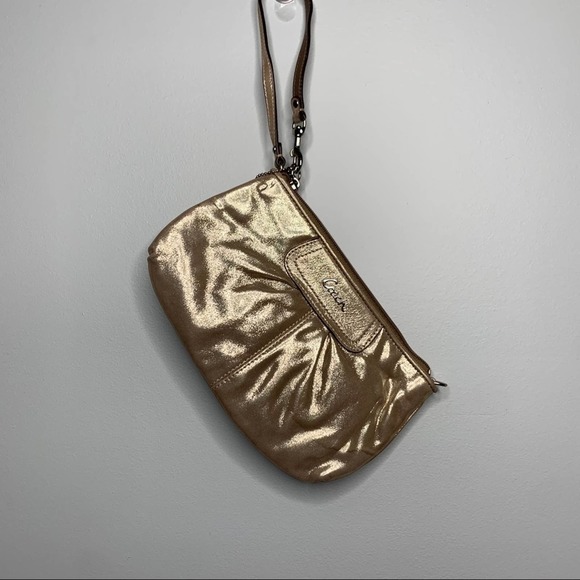 Coach Handbags - Coach Gold Metallic Small Zip Wristlet
